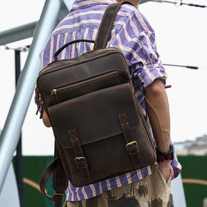 Retro Crazy Horse Leather Men Backpack