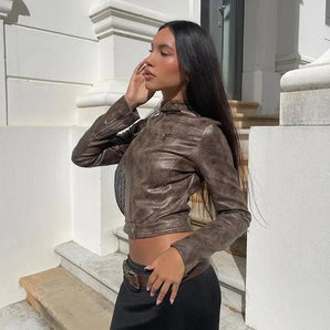 Vintage Zip-Up Faux Leather Jacket