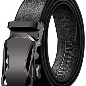 Microfiber Leather Ratchet Belt Adjustable Automatic Buckle Black Belts For Men