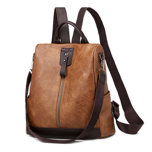 Anti-theft soft leather backpack women