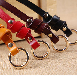 Round button top leather belt