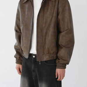 Korean PU Leather Zip Jacket