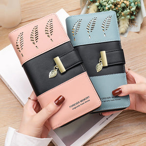 Hollow Leaves PU Leather Women's Long Wallet