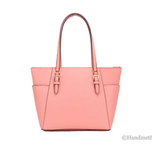 Michael Kors Charlotte Leather Tea Rose Shoulder Tote