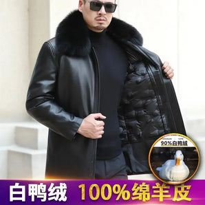 Fox Collar Sheepskin Plus Down Warm Men Jacket