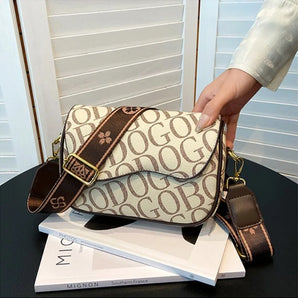 Letter Printed PU Leather Shoulder Wide Strap Bags