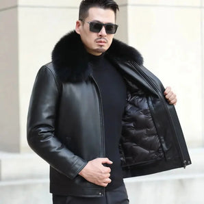 Fox Collar Sheepskin Plus Down Warm Men Jacket