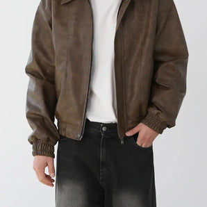 Korean PU Leather Zip Jacket