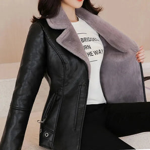 New Winter PU Leather Short Blazers  Lady Slim Suit Tops Jackets