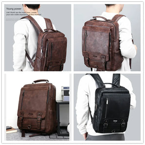 JEEP BULUO Fashion Leather Men Backpack Business Male 15.6" Laptop Bag