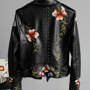 Floral Print Faux Leather Jacket