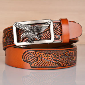 Leather Men's Belt Eagle Embossed